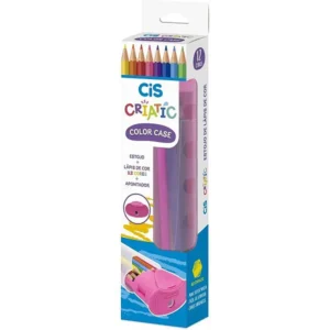LAPIS DE COR SEXTAVADO CIS COLOR CASE ROSA 12 CORES ESTOJO