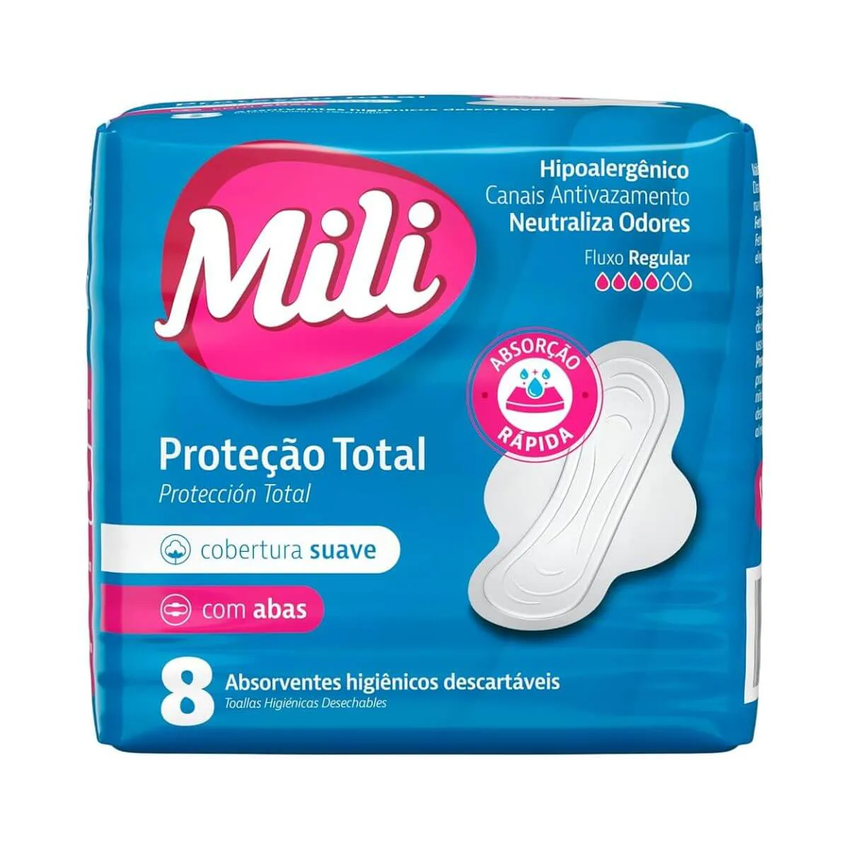 ABSORVENTE MILI PROTECAO TOTAL COM ABAS 8UN